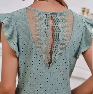 Moss Green Eyelet Lace Top